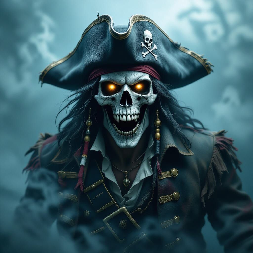 Ghost Pirate in Swirling Mist - Horror Fantasy Art