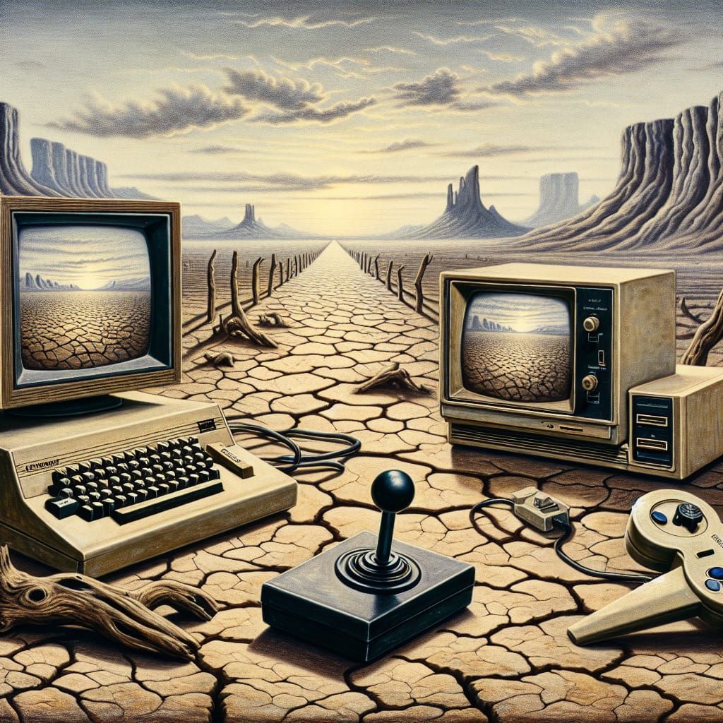Commodore 64 in Despair, a Surreal Scene