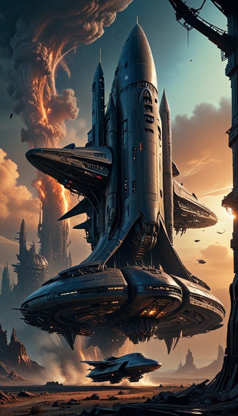 Ominous Alien Spaceship: Hybrid of Organic and Metallic Curv...