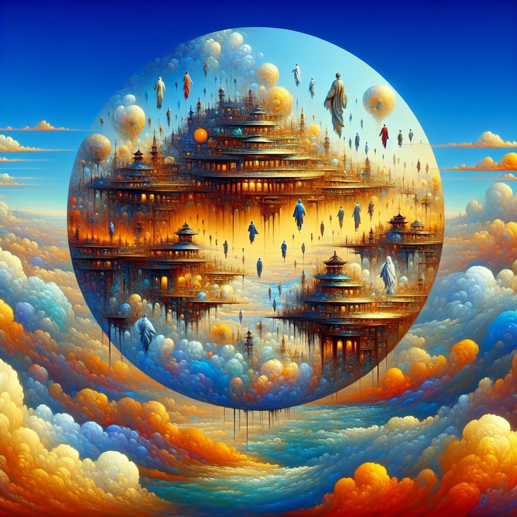 Heavenly Ascent in a Floating Orb: Ukiyo-e Style
