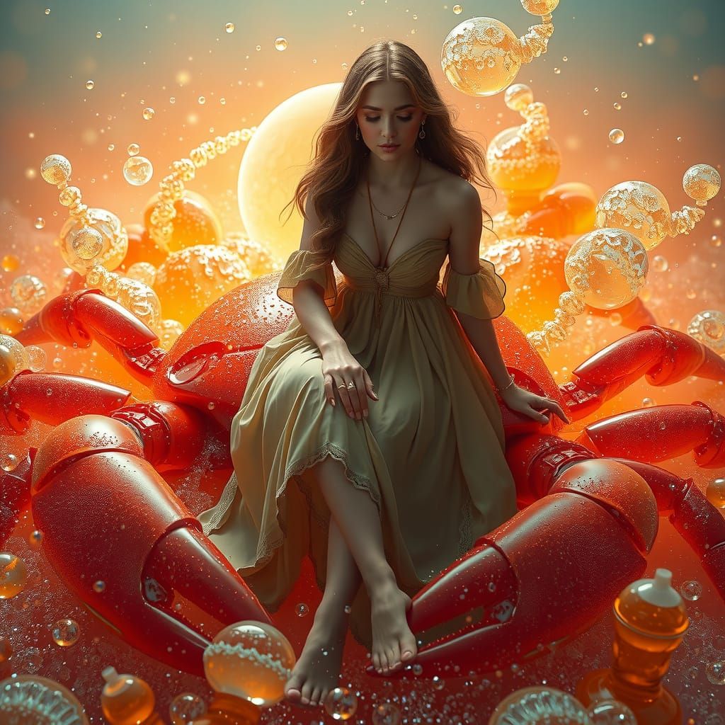 Girl on Gummy Crab in Sea of Soda, Neon Glow