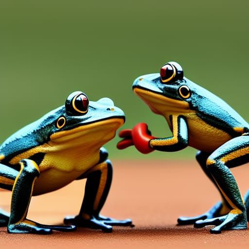 Frogs Playing Baseball Cartoon