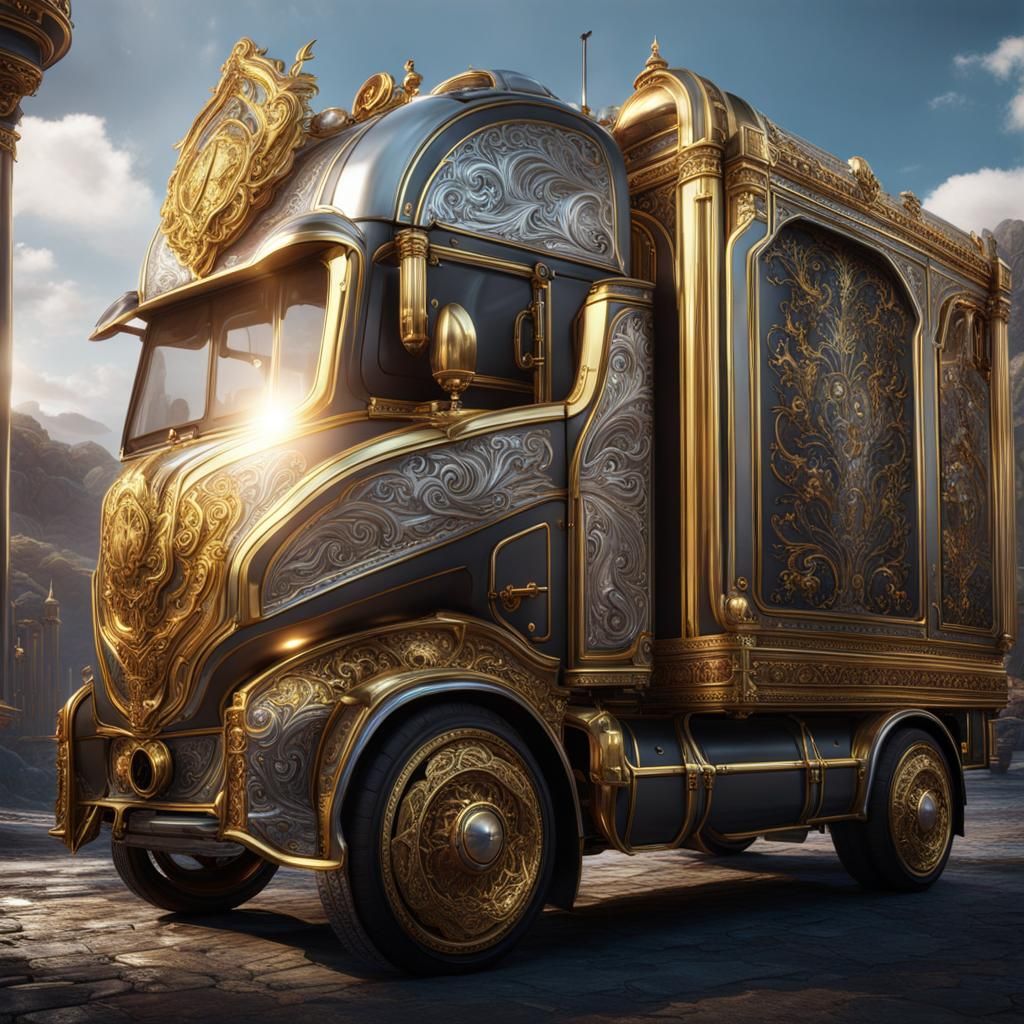 Gold and Silver Truck in Detailed Matte Painting