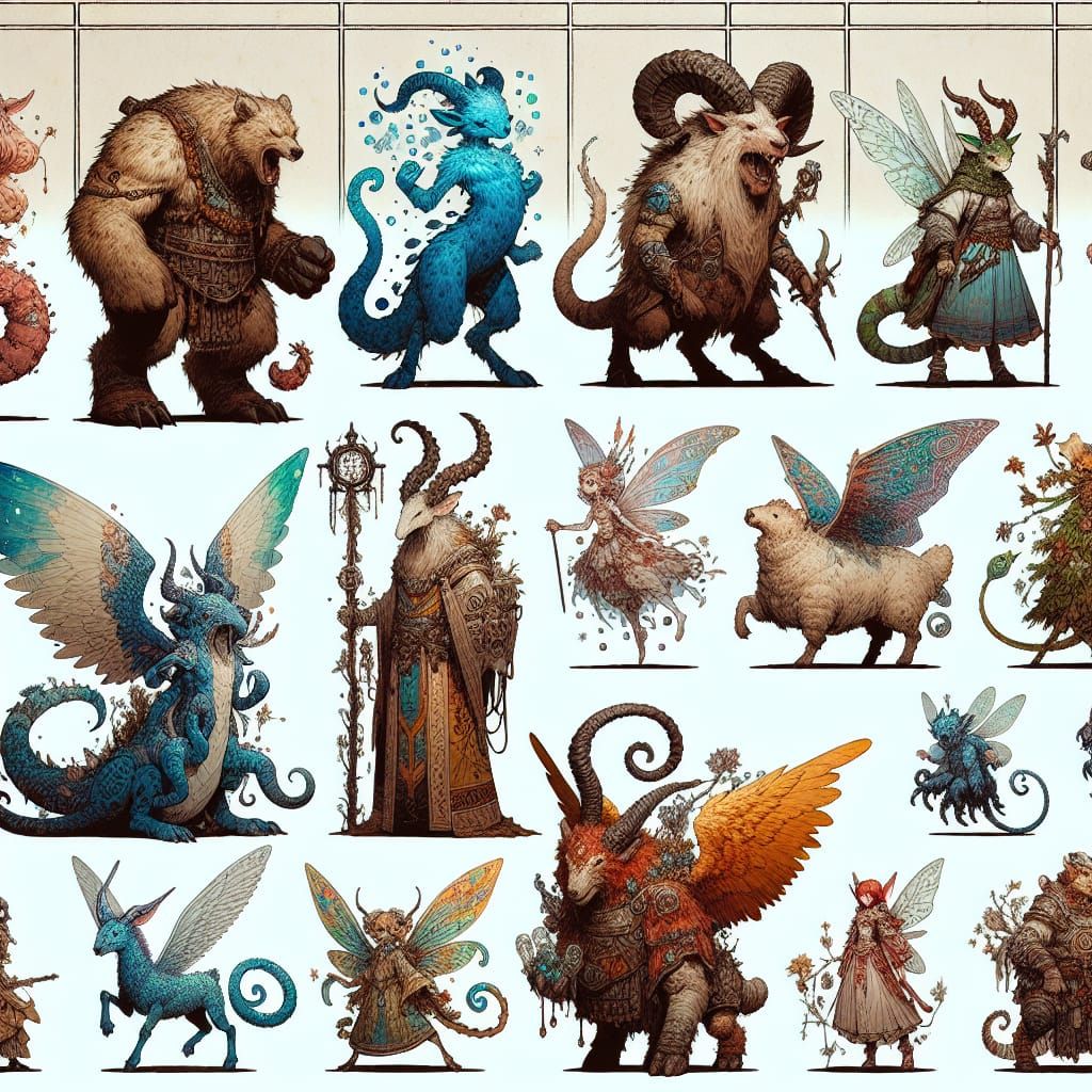 Fantasy RPG Creatures in Watercolor Style