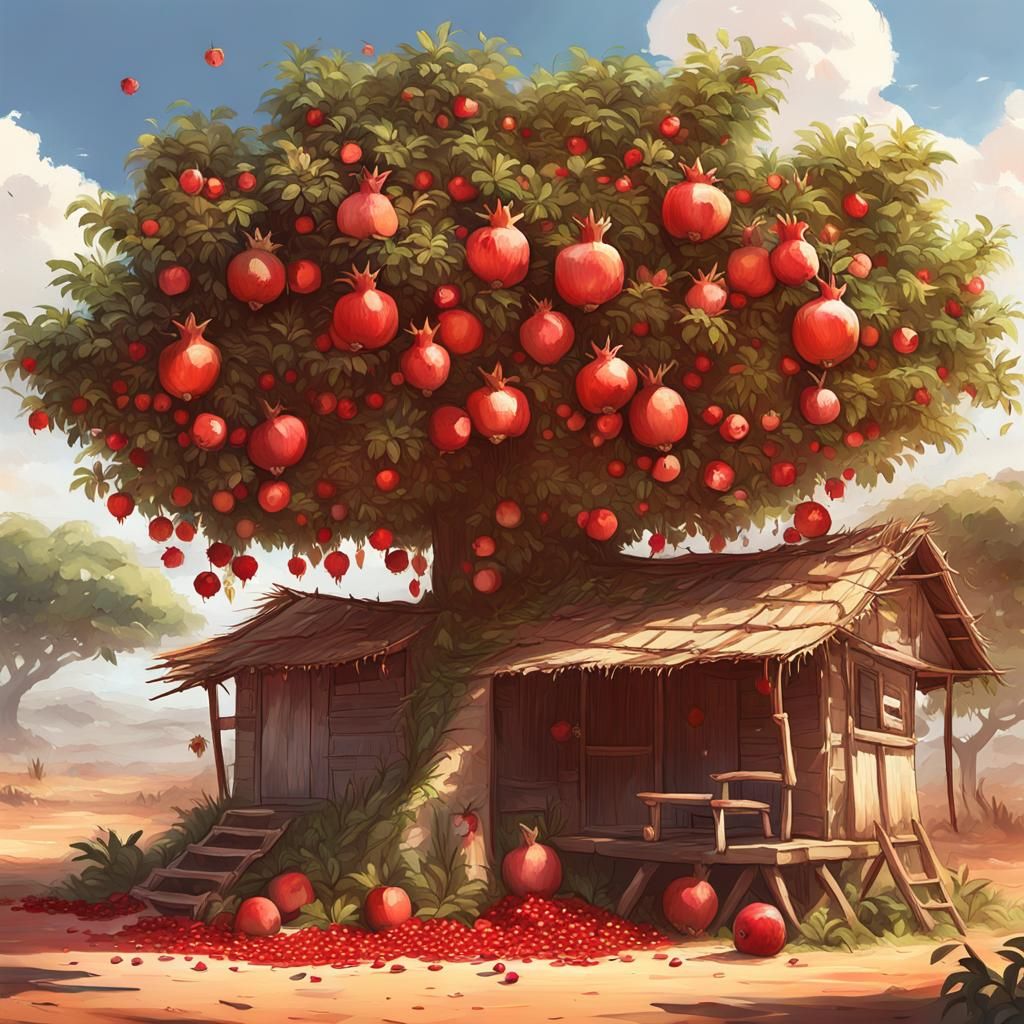 Pomegranate Tree in Africa: Vibrant Anime-Inspired Art