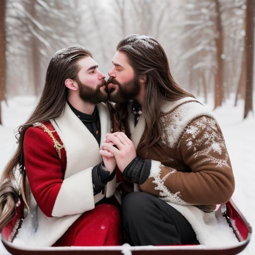 Men Kissing in a Sleigh Ride: Winter Romance