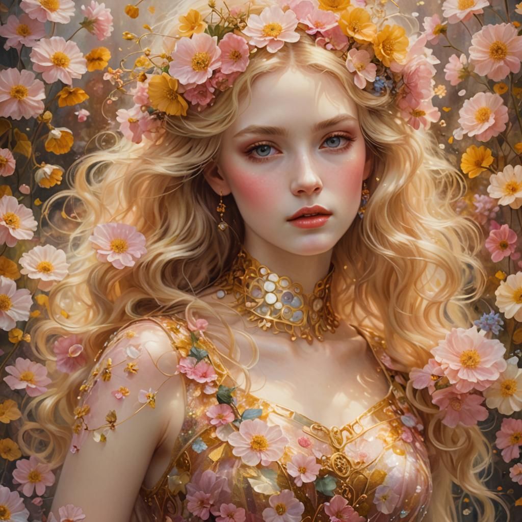 Lady with golden and pink dress