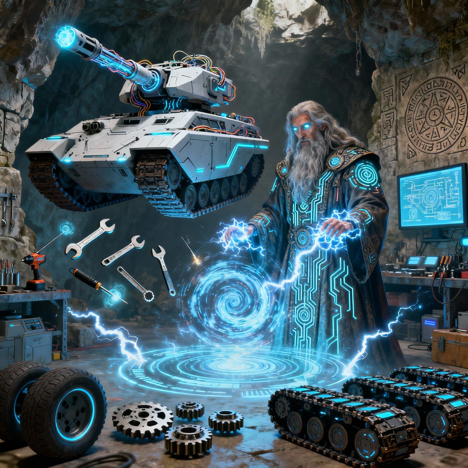 Sorcerer Crafts Techno-Magic Tank in Arcane Workshop