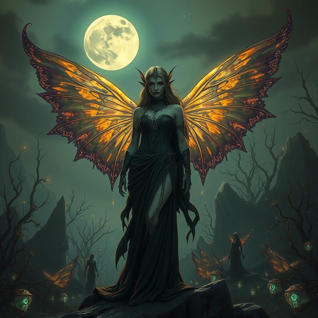 Elven Noble in Ruined Landscape: Fantasy Noir