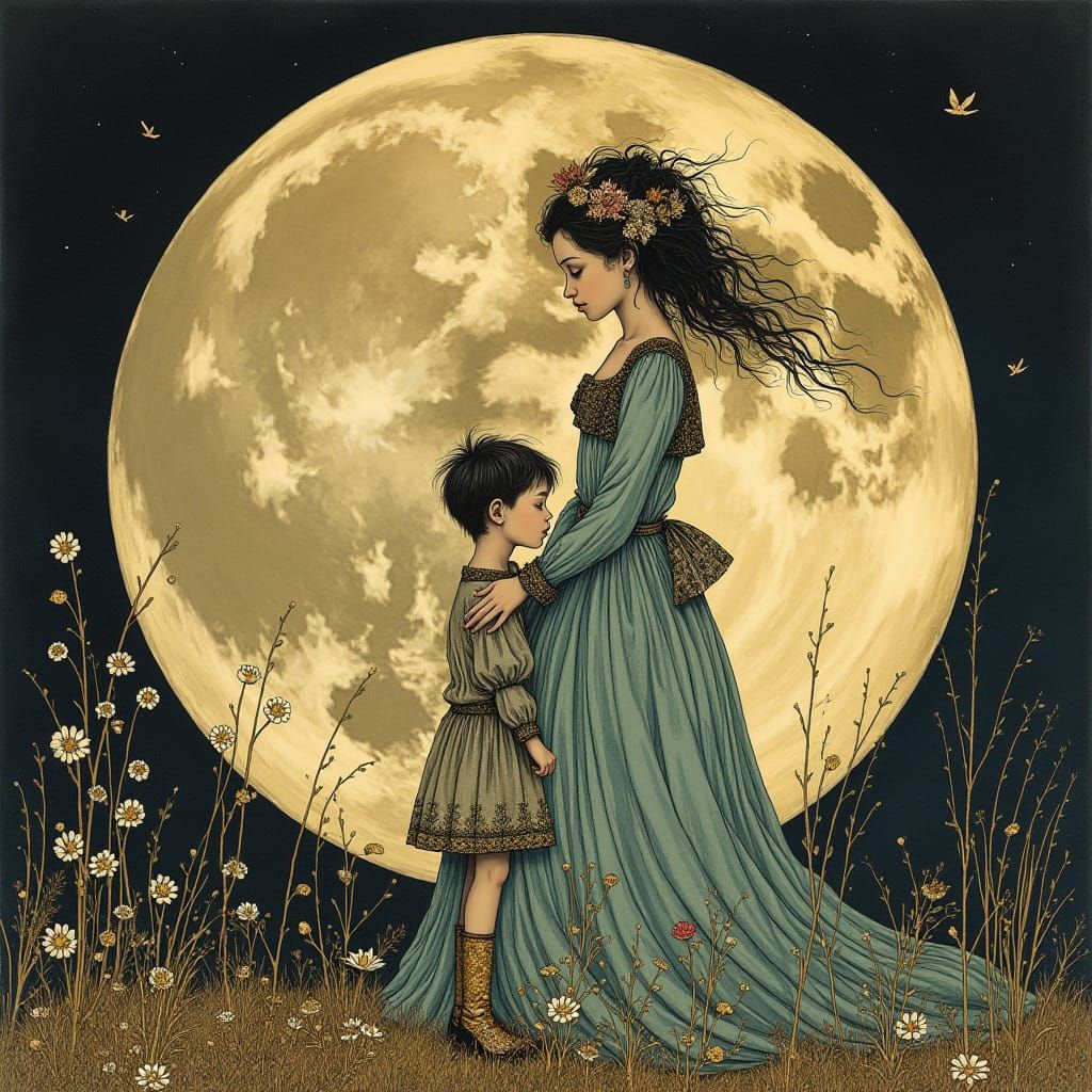 Friendly Moon Inspired by Arthur Rackham