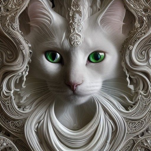 Opalescent Marble Cat Sculpture: Intricate Ethereal Portrait