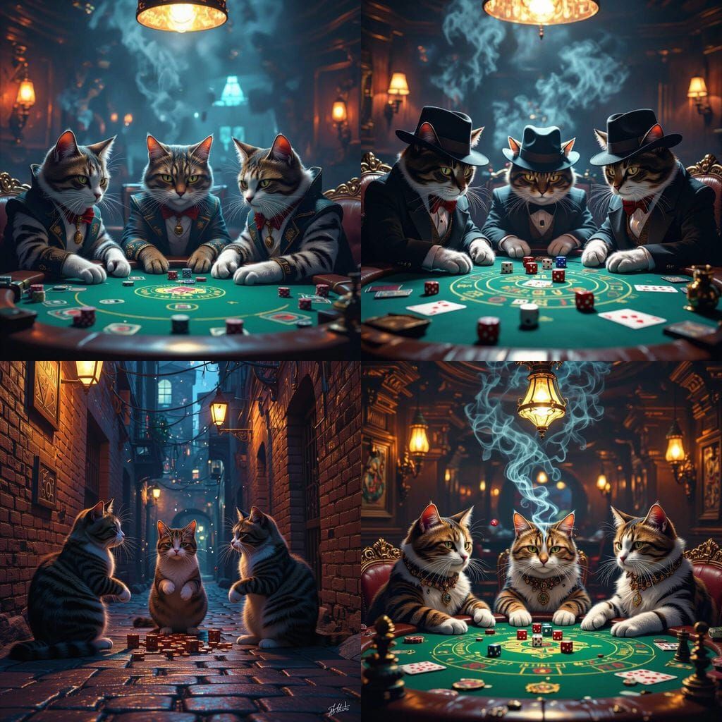 Cats Playing Craps in Detailed Fantasy Art Style