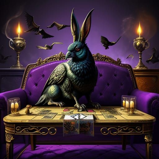 Surreal Bunny, Dragon, and Flaming Card Game