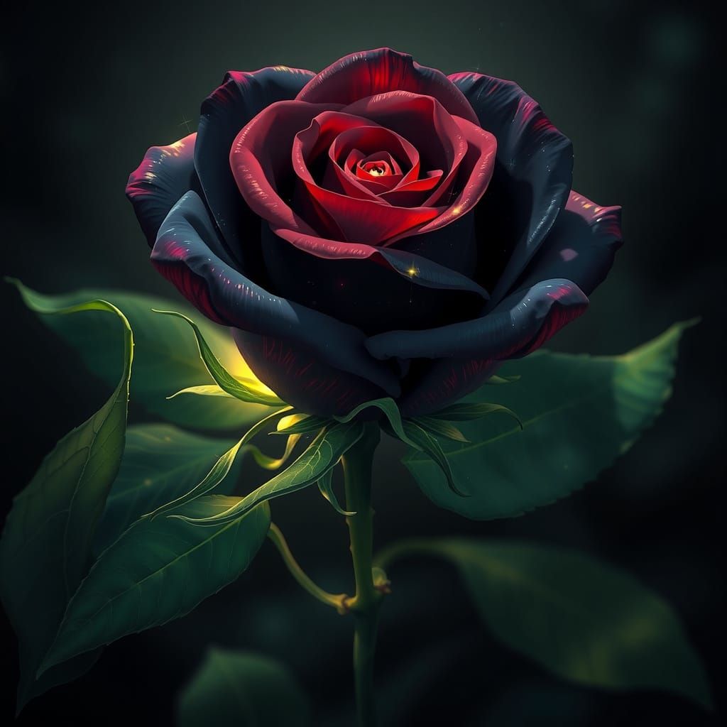 Ethereal Black Rose Blooms in Whimsical 3D Anime Realism
