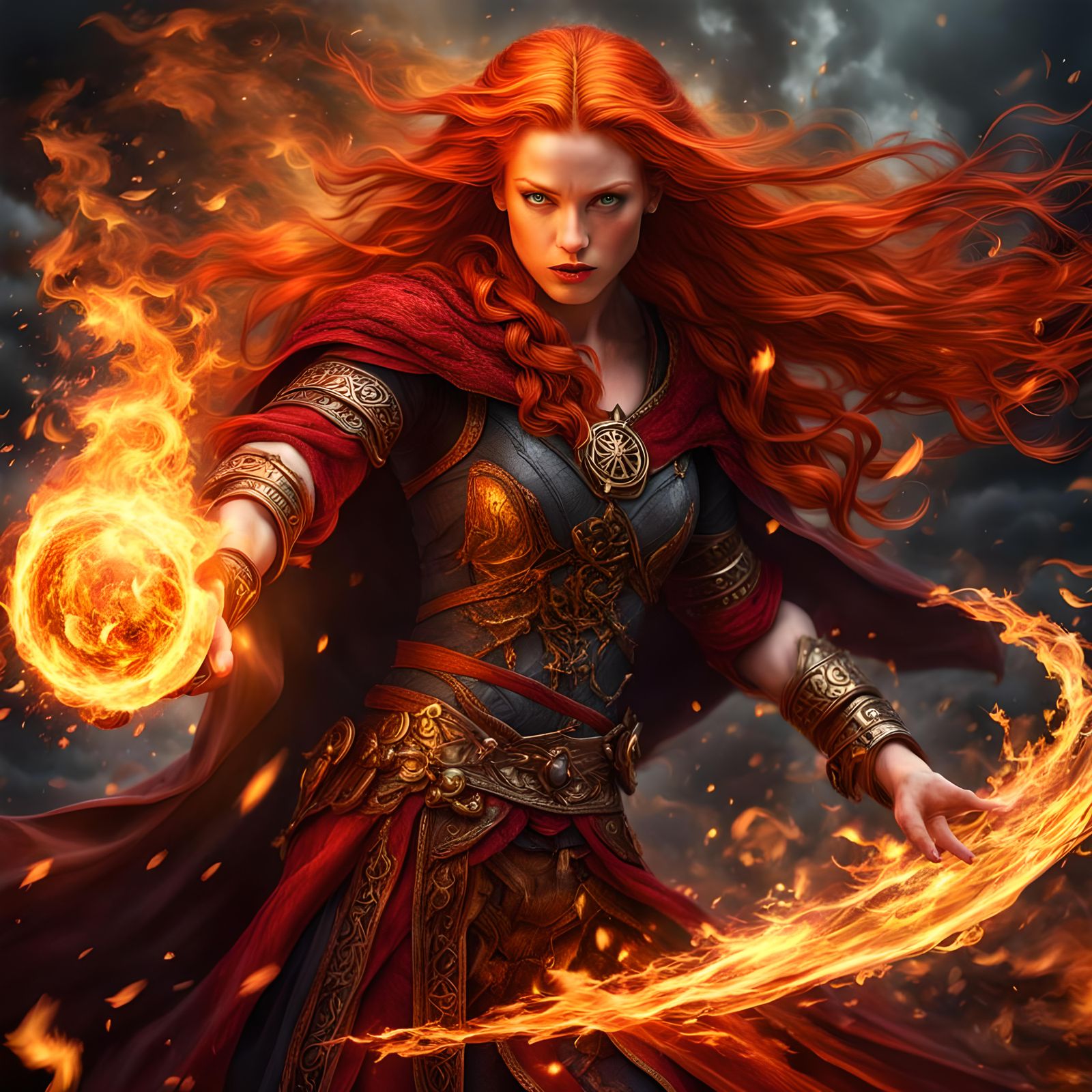Fiery Red-Headed Sorceress Wields Power