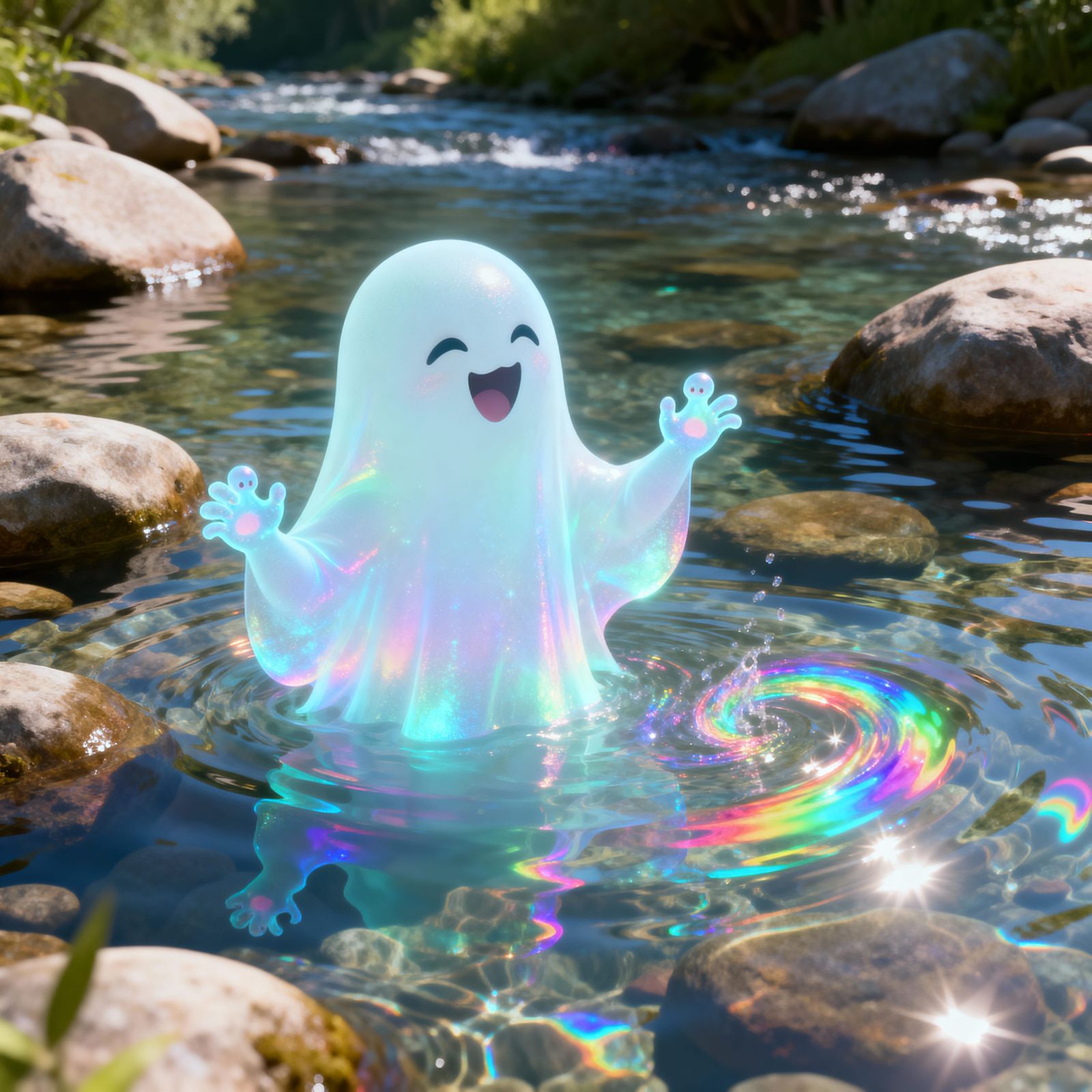 Ethereal Ghost Chasing Rainbows by River