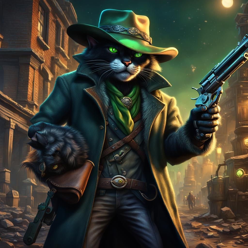 Black Catfolk Gunslinger Concept Art