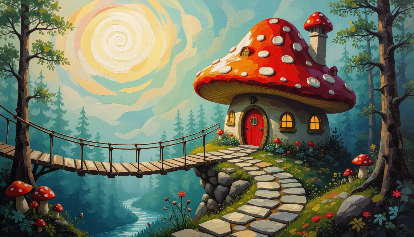 Magical Forest Path in Impasto Style