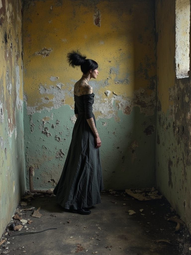 Mystical Woman in Decaying Walls, Surreal Art