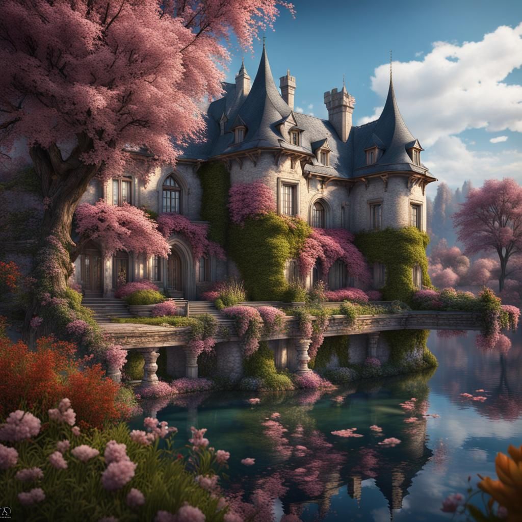 Blooming Cherry Trees by Lakeside Manor: Detailed Matte Pain...