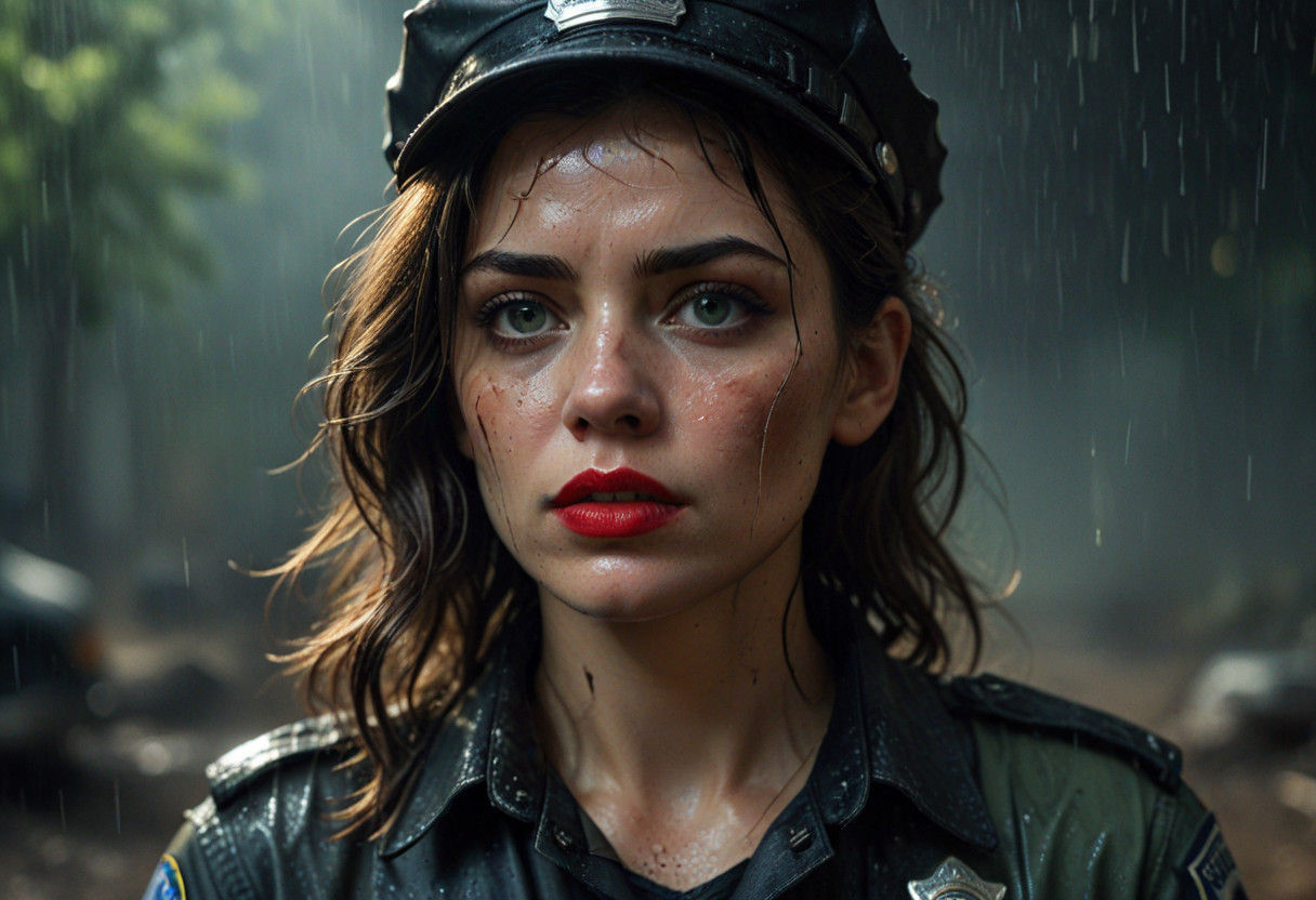 Gritty Police Officer in Muddy Uniform