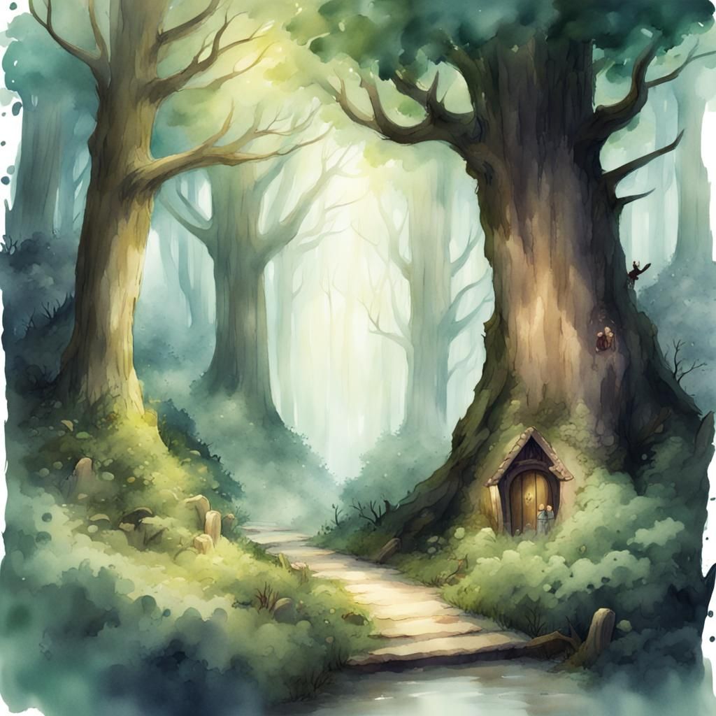 Enchanted Forest: Digital Watercolor Fantasy Postcard