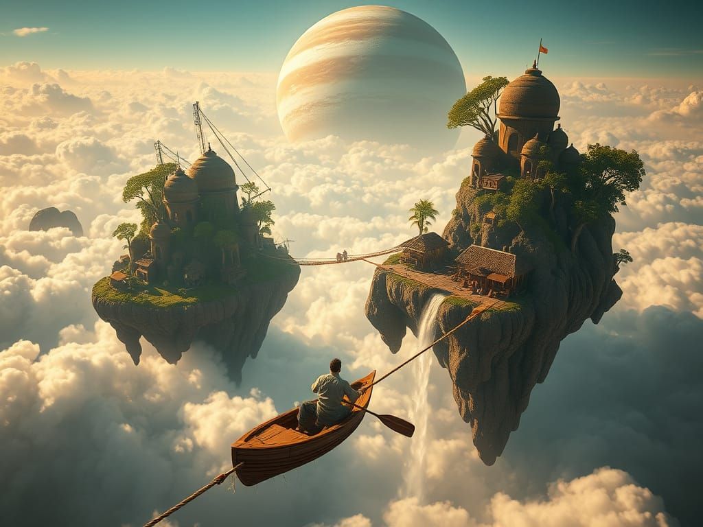 Fantasy City on Jupiter Islands with Gift Boat