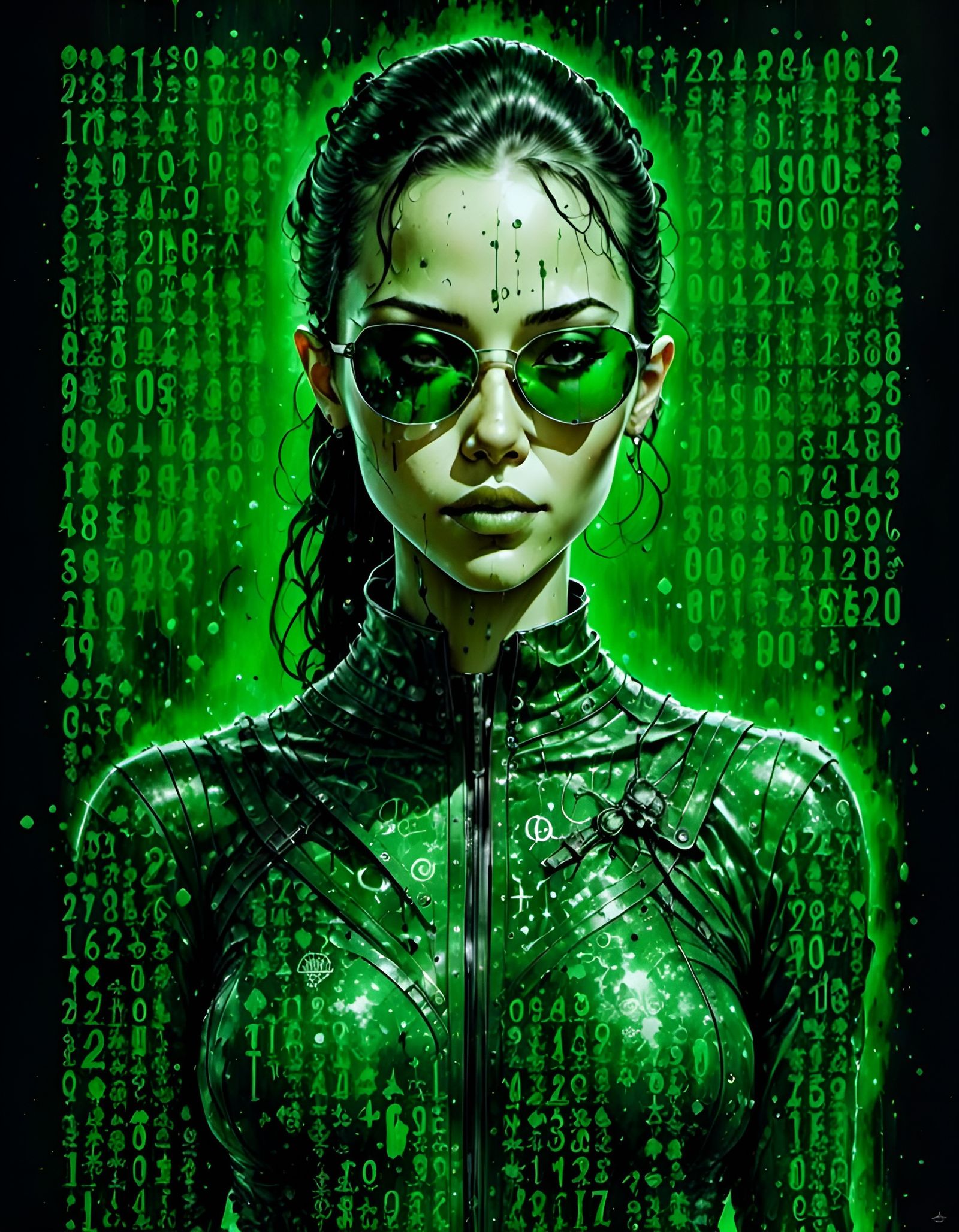 Matrix Girl in Vertical Code Focus