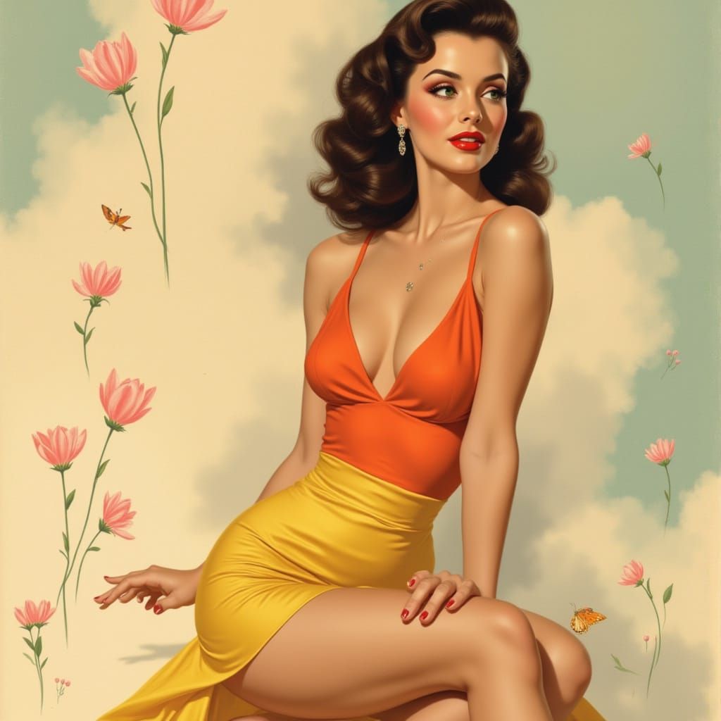 1950s Glamour Pin-Up With Elegant Silhouette