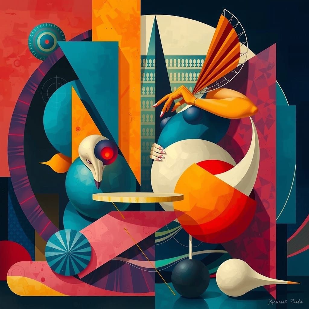 Neo-Cubist Woman in Art Deco Style