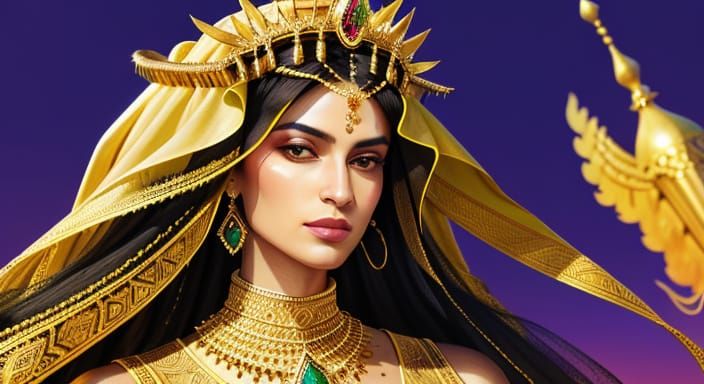 Elegant Portrait of Saudi Queen in Oil Painting Style