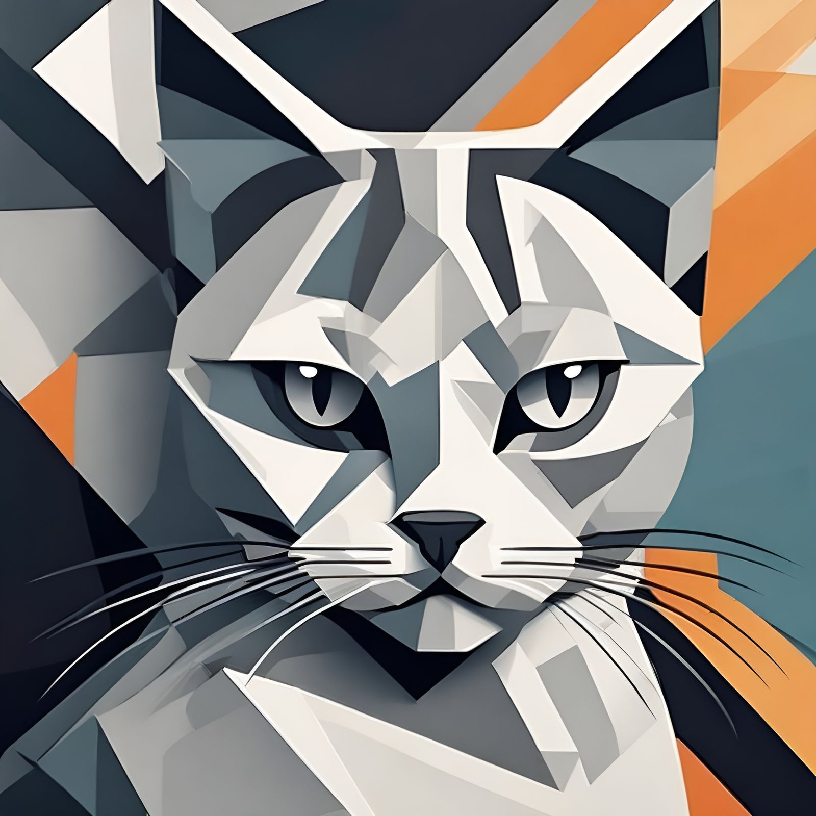 Monochromatic Vector Cat in Cubist Art Deco Style