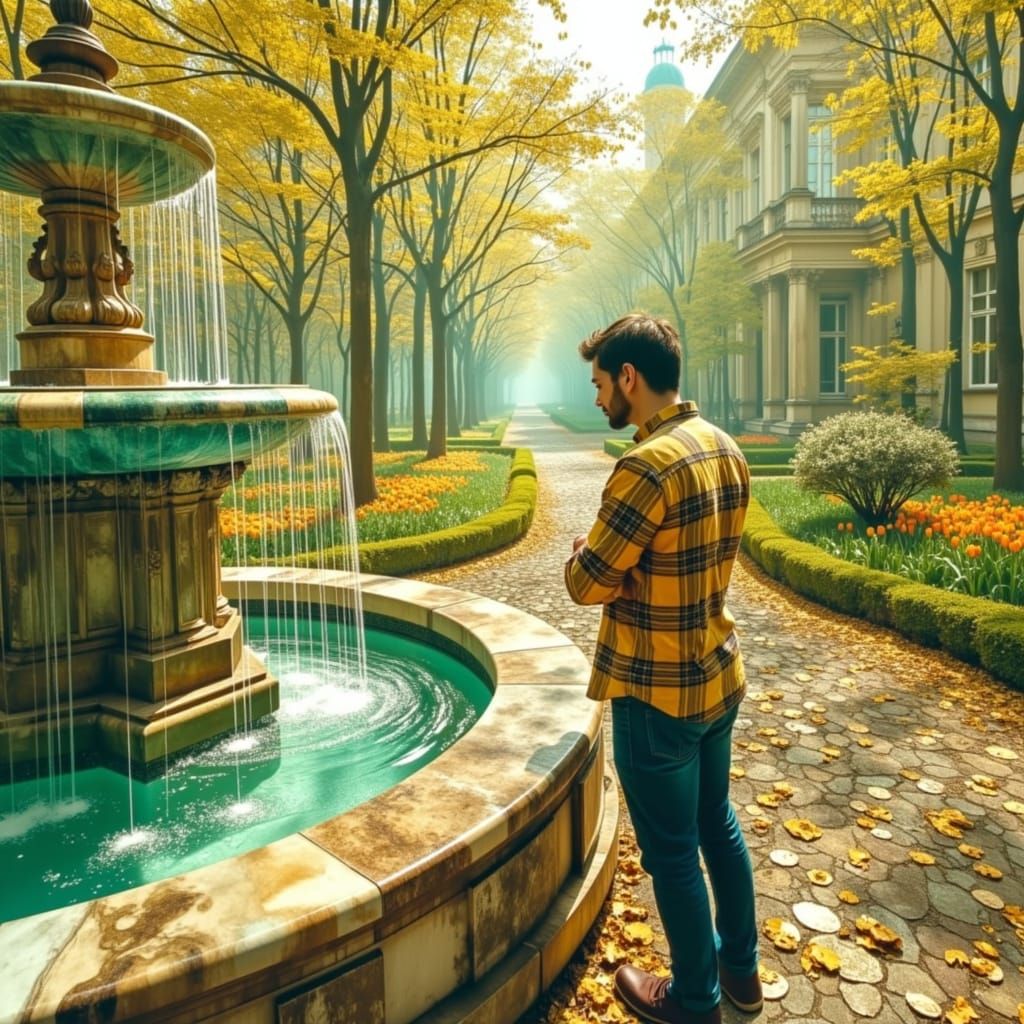 Man in Palace Garden in Dreamy Fairytale Style