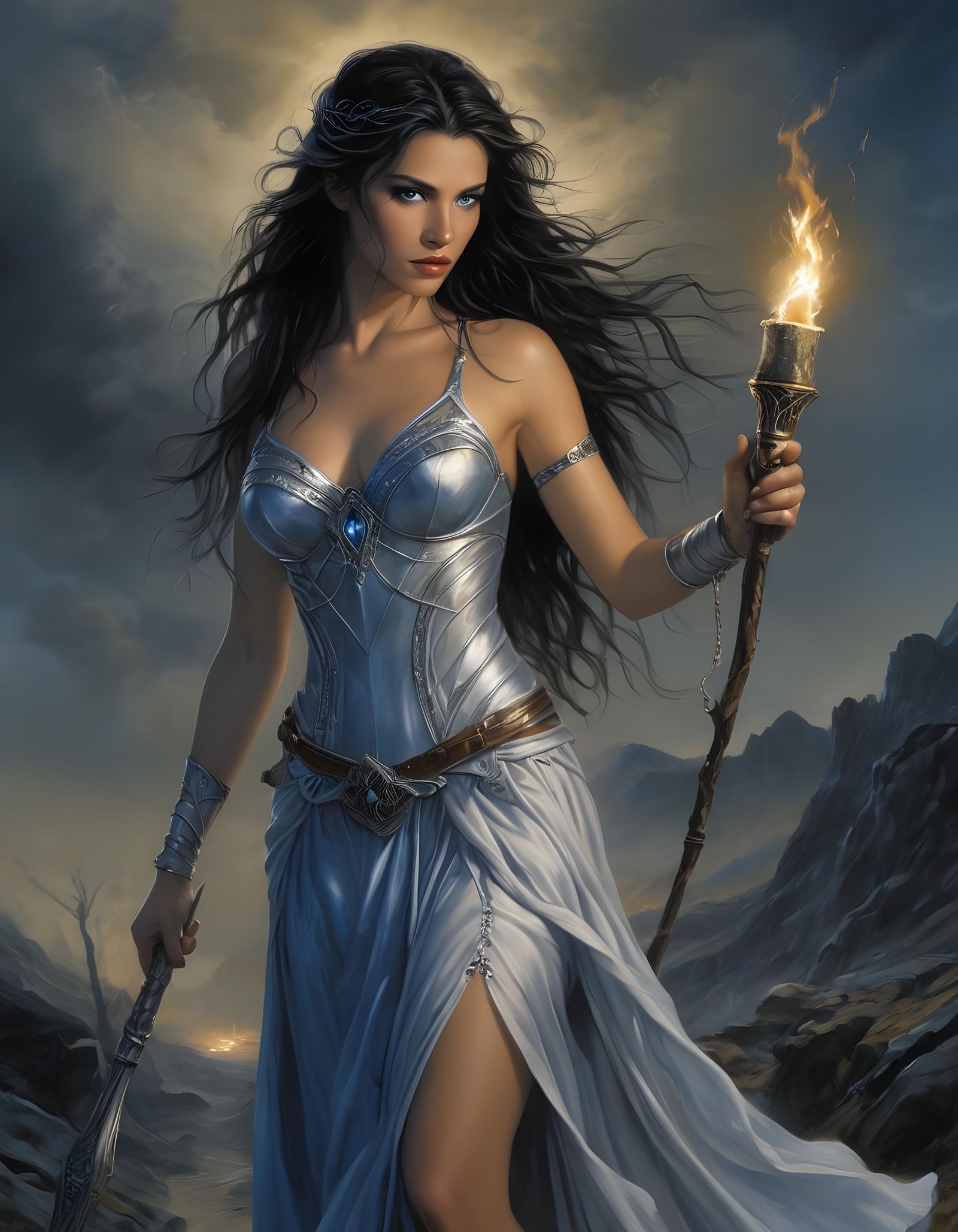 Norse Goddess of Night Illuminated in Royo's Style