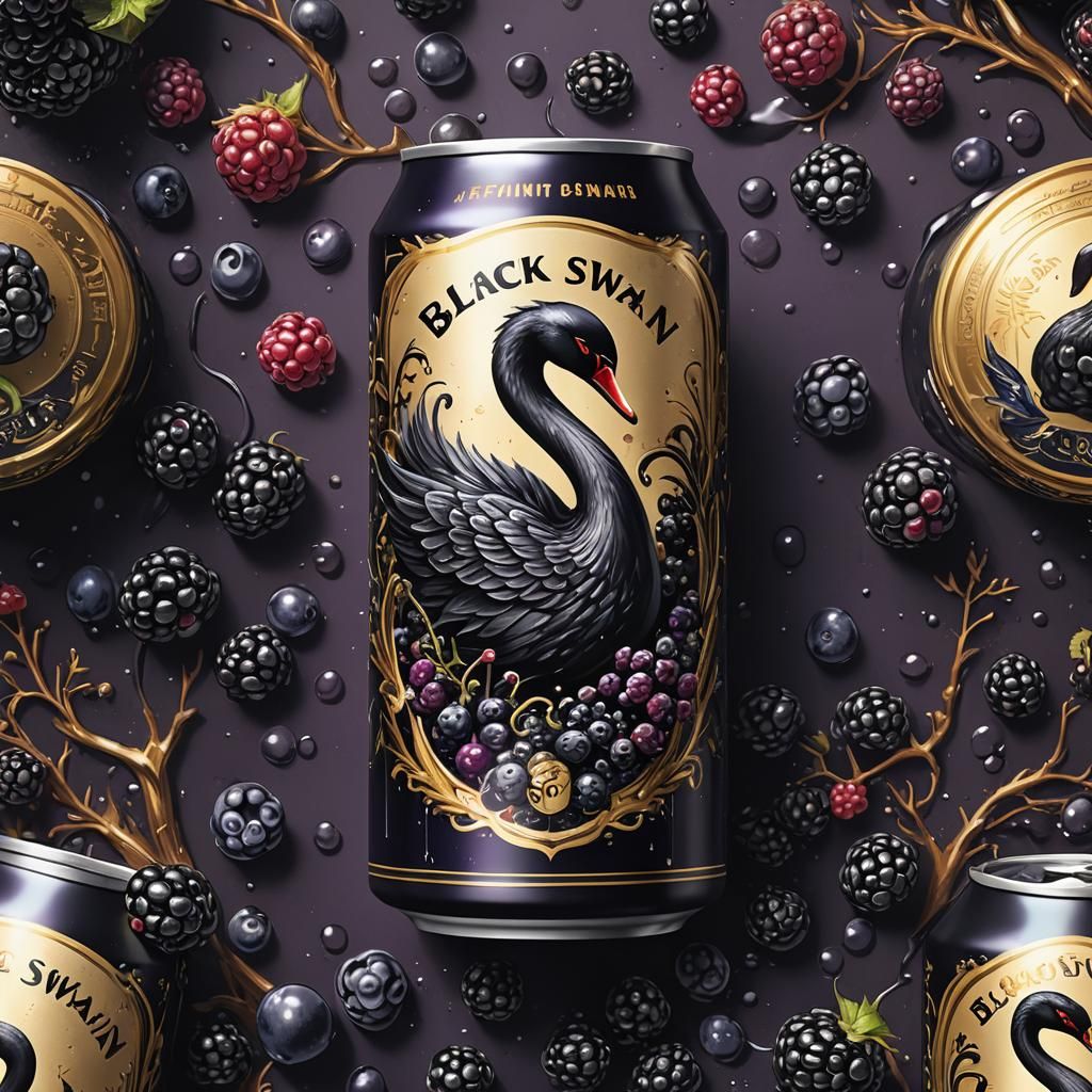 Black Swan Berry Beer Can Logo in Detailed Matte Style
