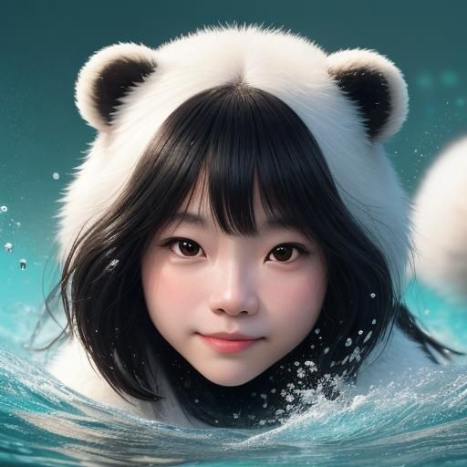 Charming Pandas Play in Water