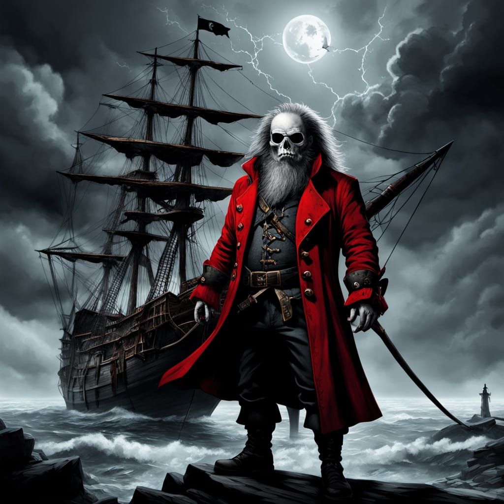 Pirate Weasel on Ship in Dark Fantasy Style