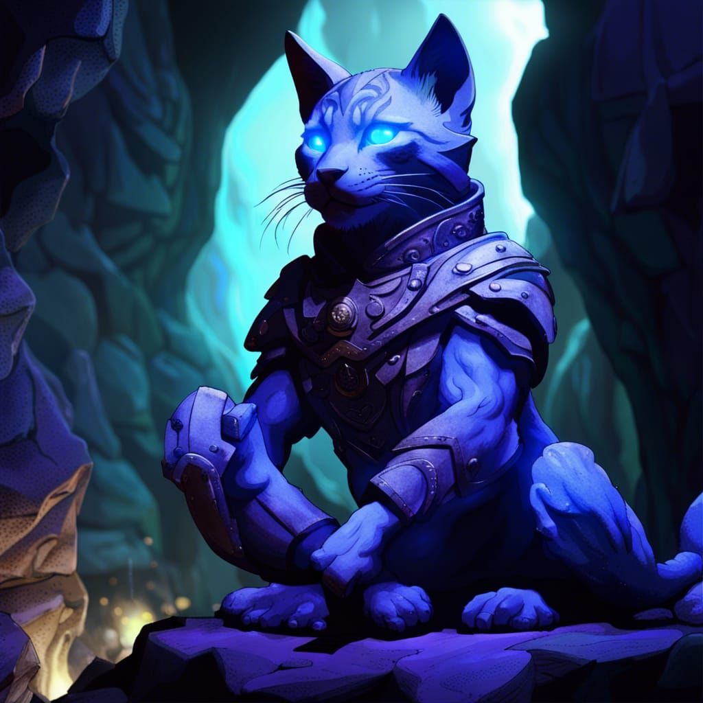 Tabaxi Stone Statue in Bioluminescent Cave