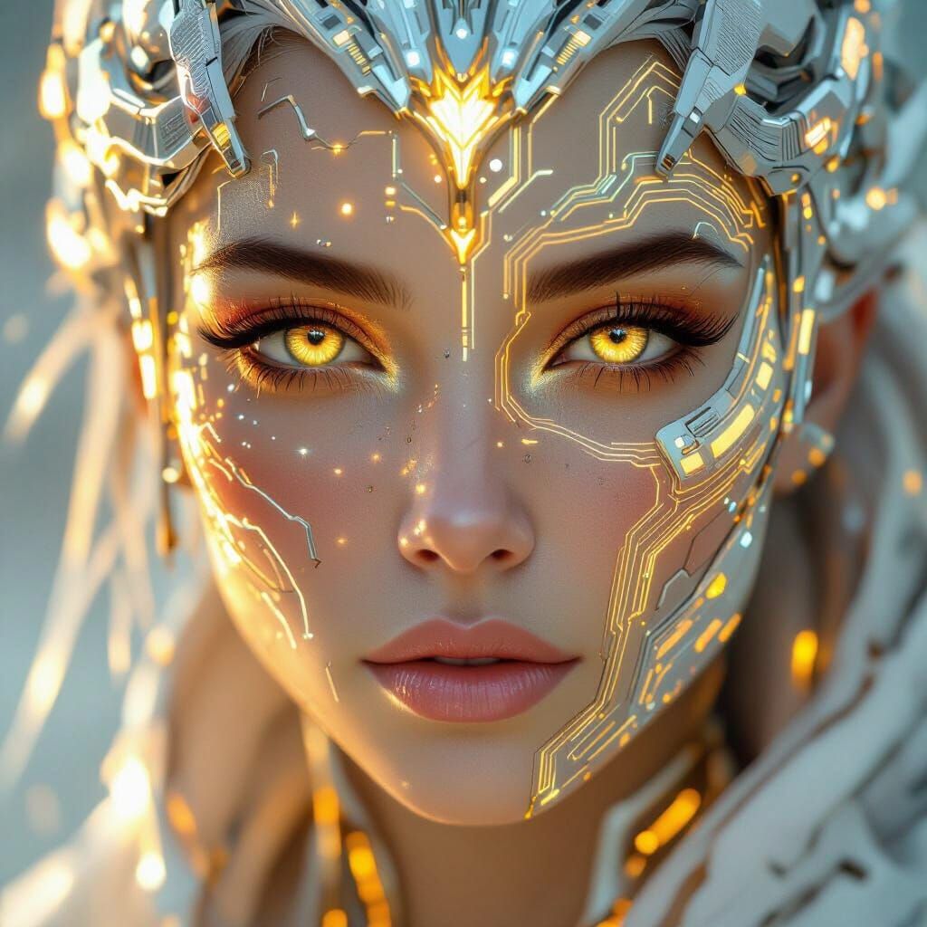 Goddess of Ice and Fire Portrait with Futuristic Circuits