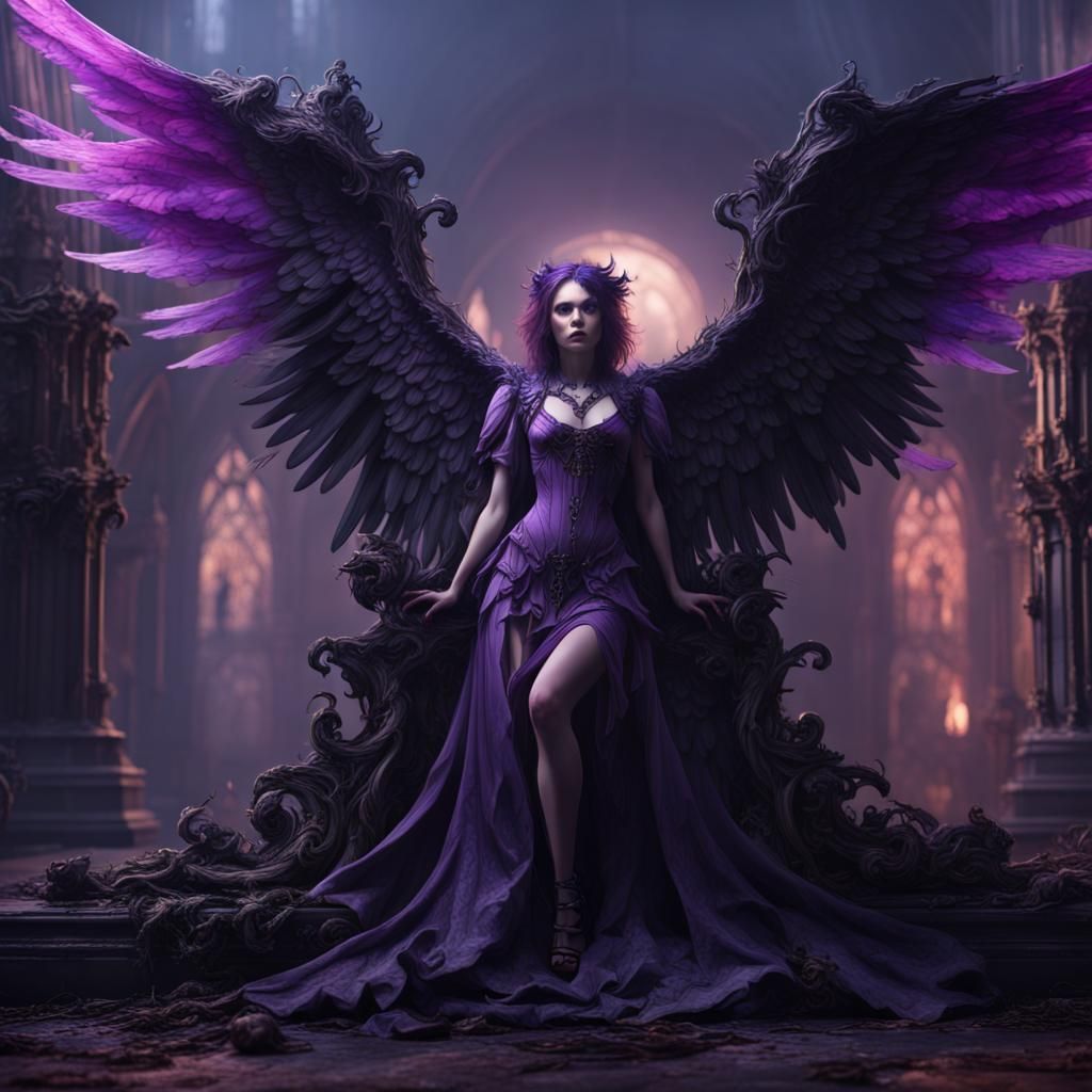 Gothic Fallen Angel in Detailed Matte Painting