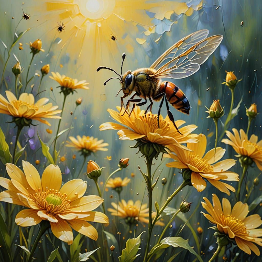 Vibrant Yellow Blooms in Serene Oil Painting