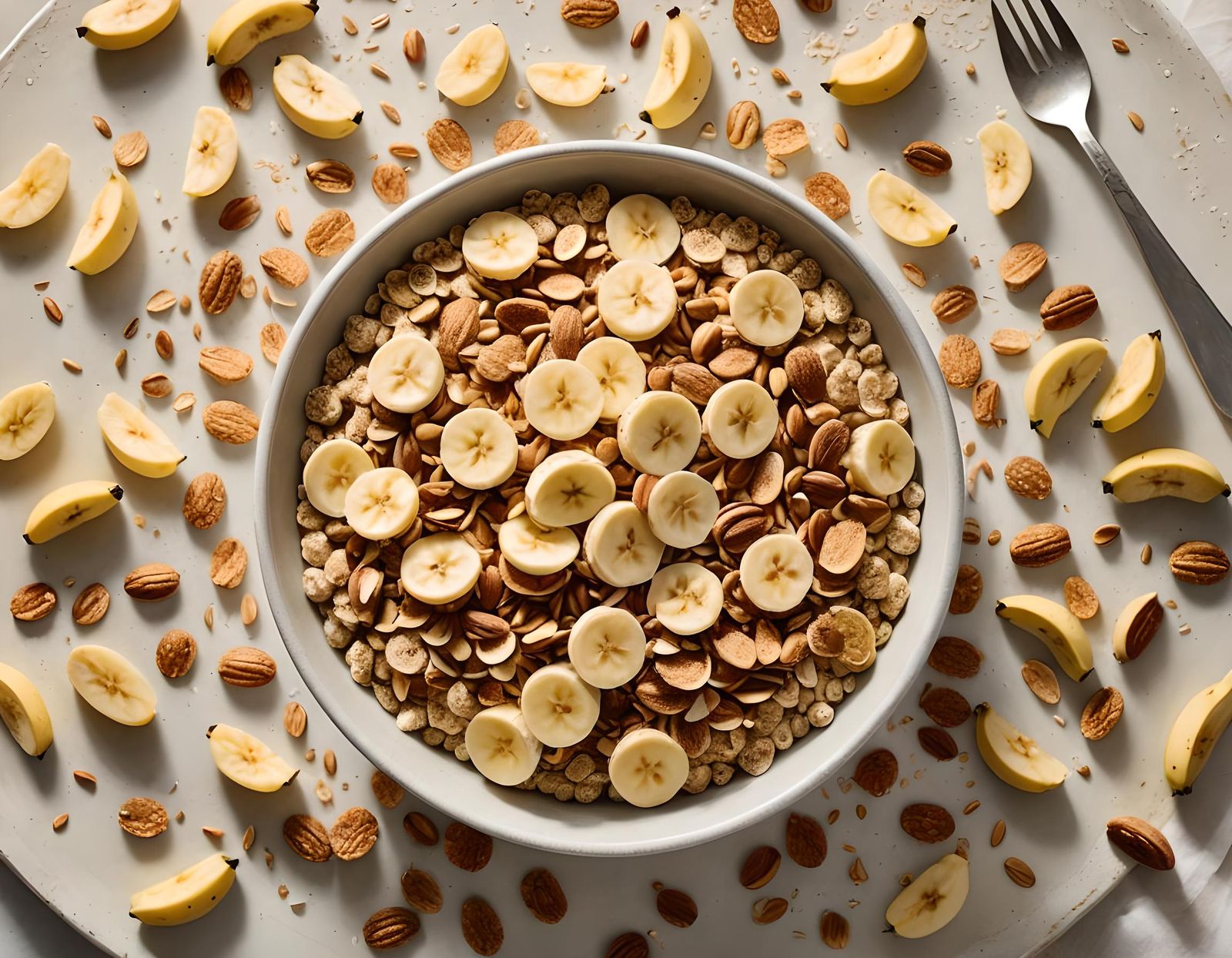 Cereal Bowl with Bananas in Sunlight, Hand-Painted