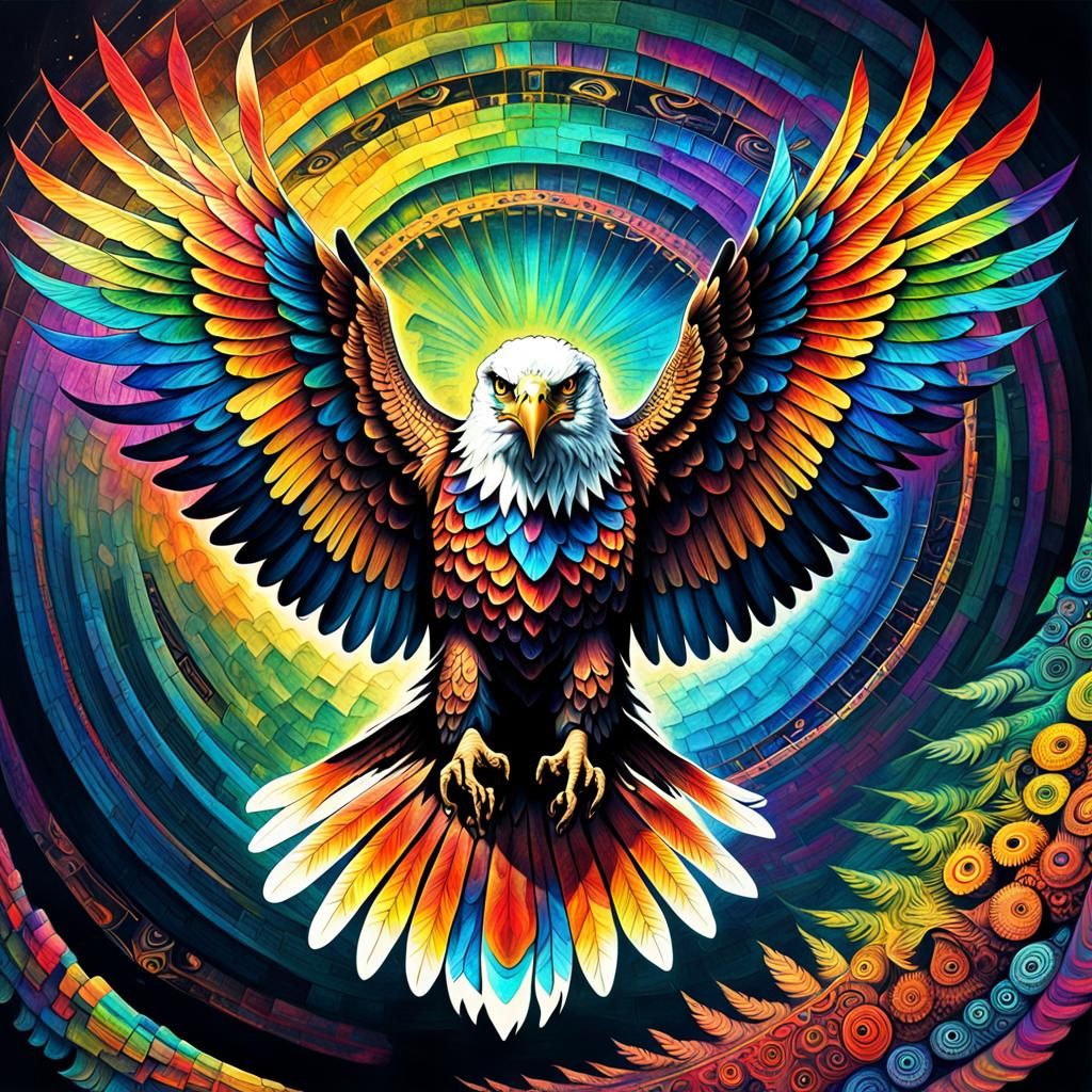 Psychedelic Radiation Eagle in Rainbow Flight