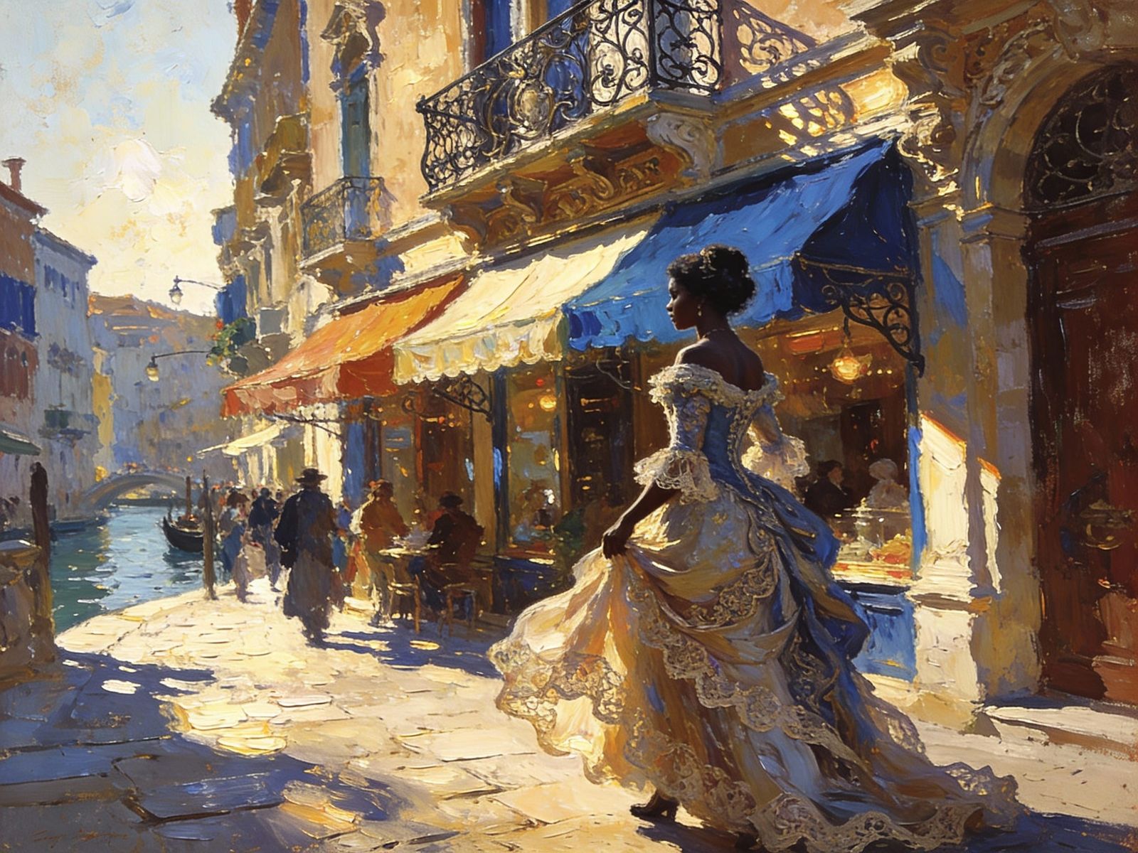 Impasto Oil Painting of Victorian Woman on Italian Street