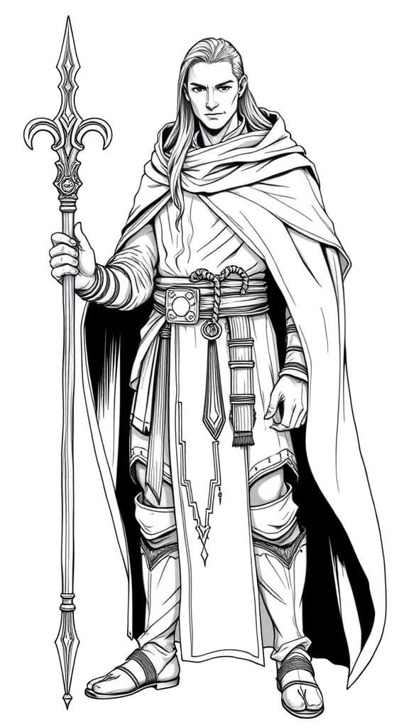 Medieval Mage: Black and White Coloring Book Art