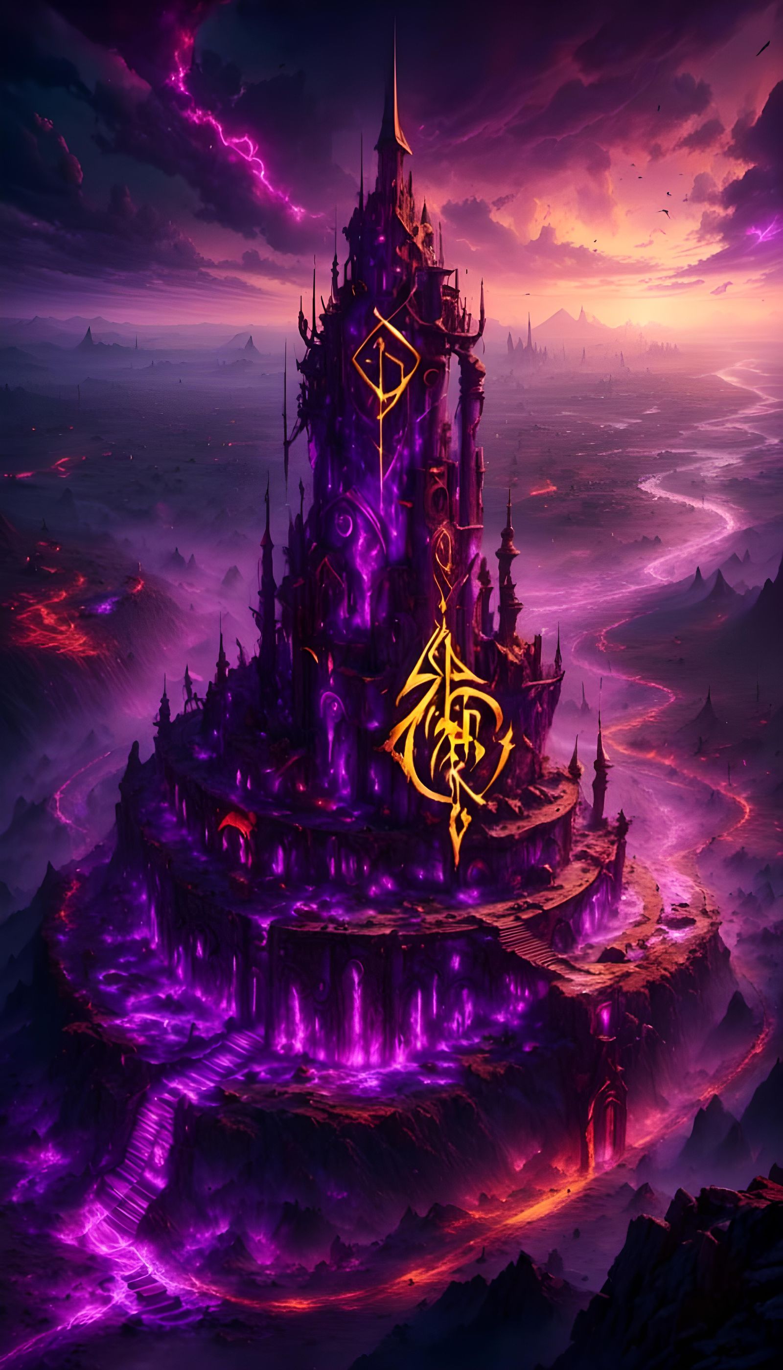 Epic Glowing Runes in Purple, Gold, and Red