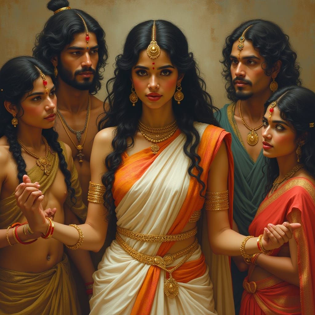 Draupadi with the Pandavas: An Intimate Scene