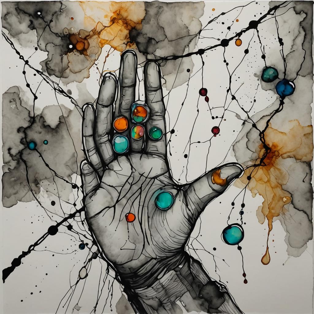 Alcohol Ink Wash Over Line Drawing