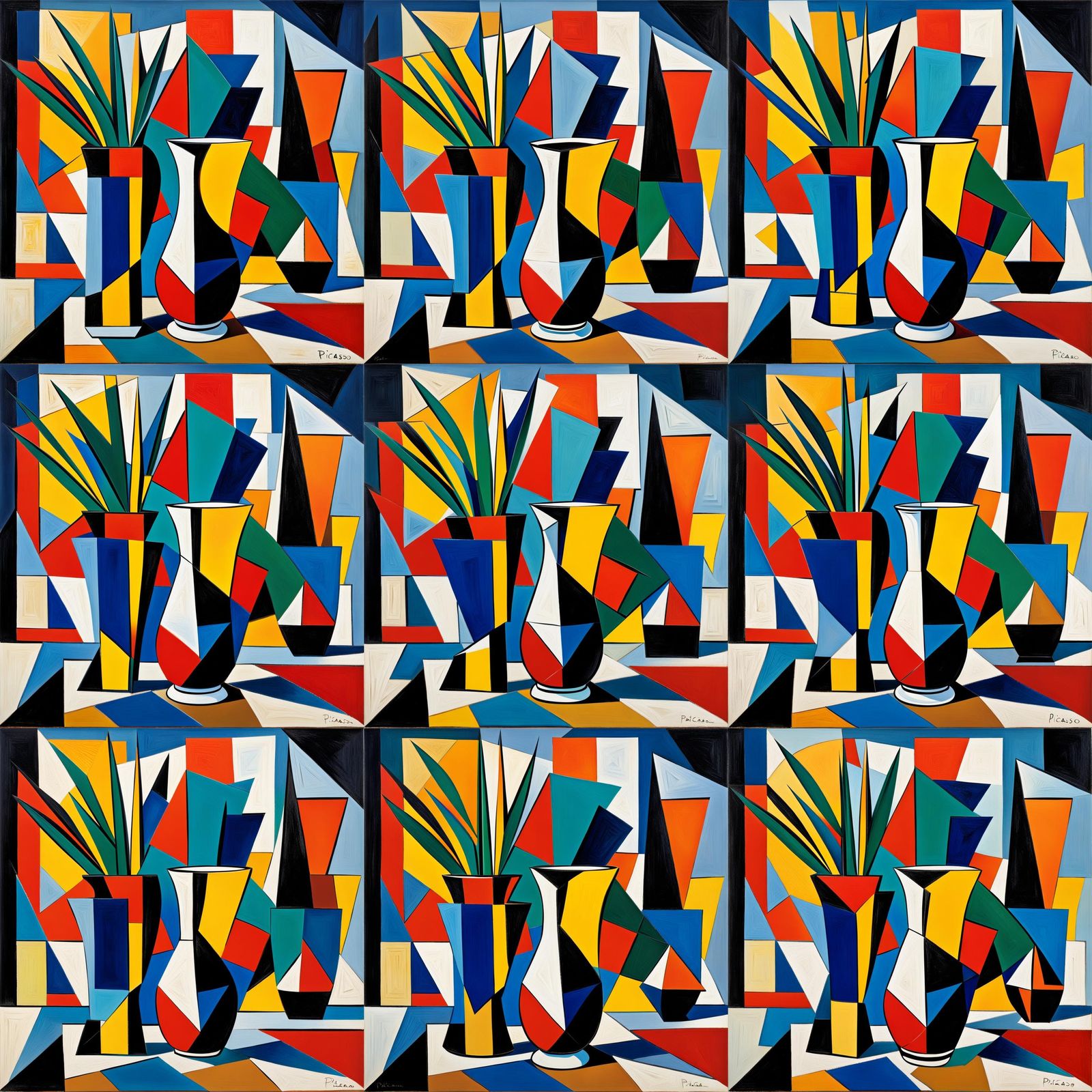 Cubist Vase Still Life in Primary Colors