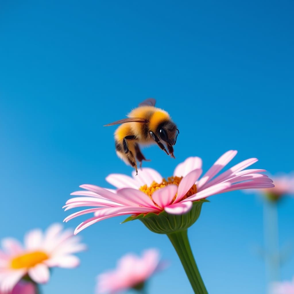 Bumble Bee Landing on Gerber Daisy: Photorealistic Summer